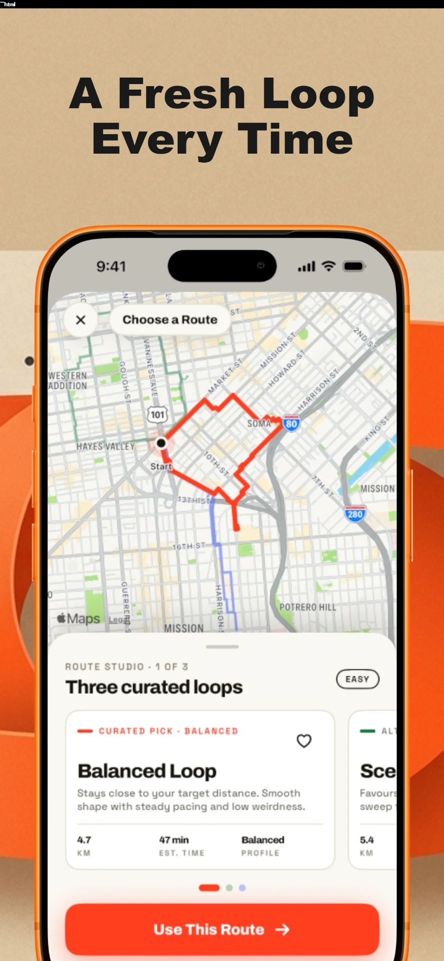 LapiGo showing three curated loops to choose from